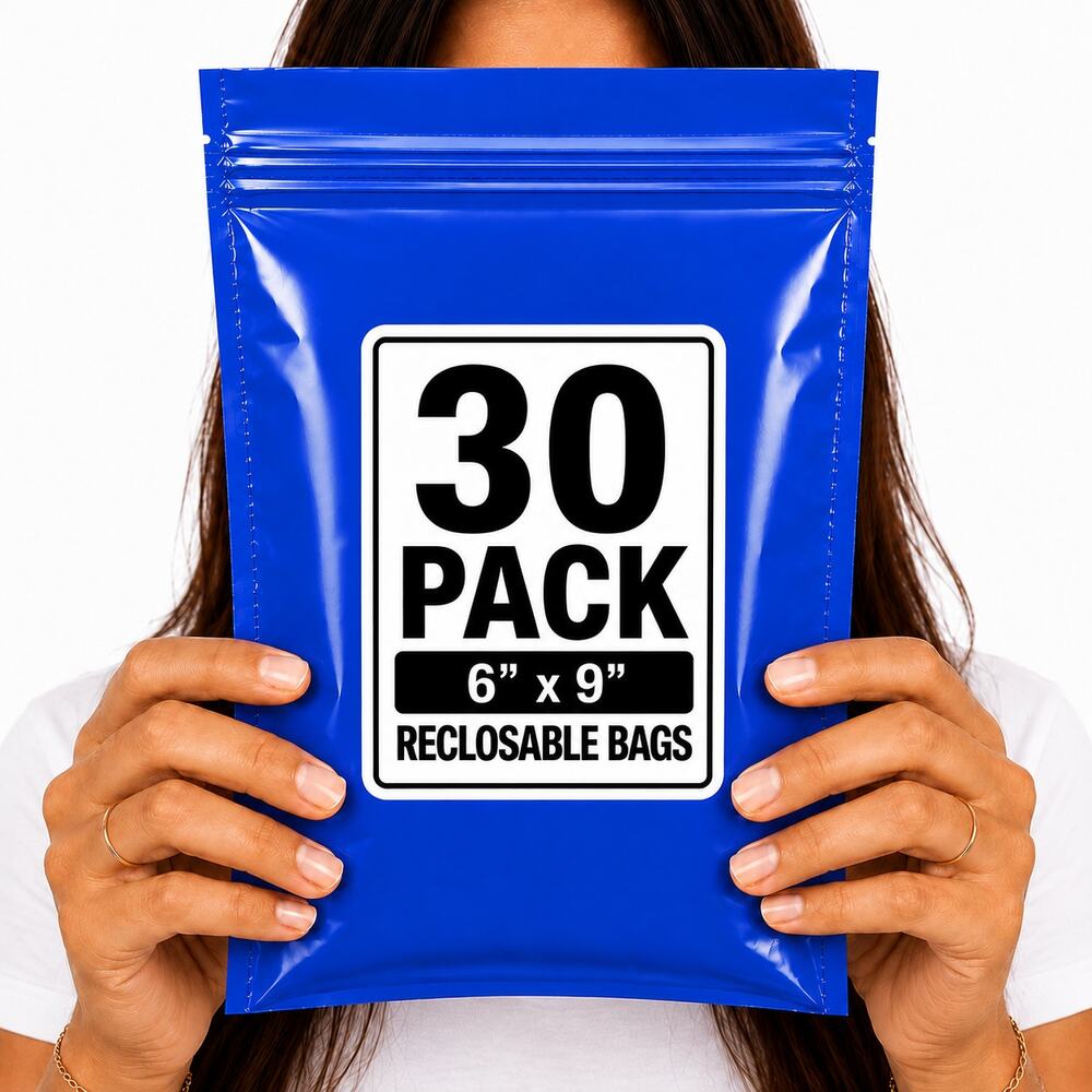 RECLOSABLE BLUE BAGS (30 PACK) 6" X 9" 2 MIL ZIPPER STORAGE BAGS NEW